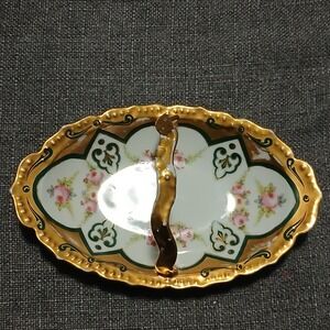 French Limoges Trinket Dish With Handle. Fading See Pics Hand-painted.